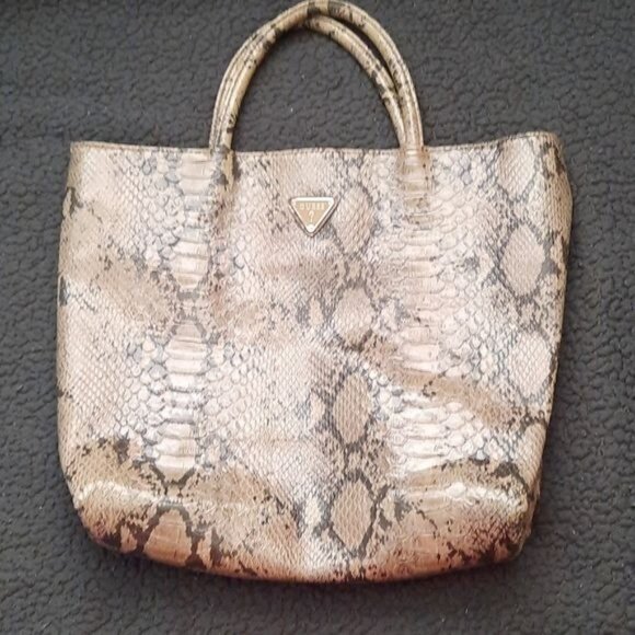 Guess Snakeskin Print Faux Leather Large Tote Shoulder Bag - Picture 1 of 15